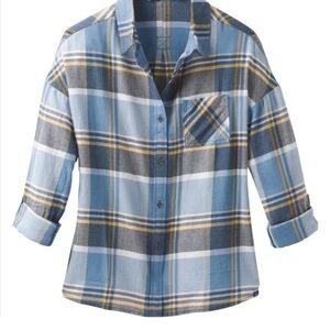 Prana Blue and Gray Plaid Women's Button Down Shirt
